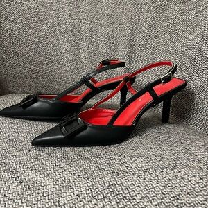 Black Pointed Toe slingback shoes 6